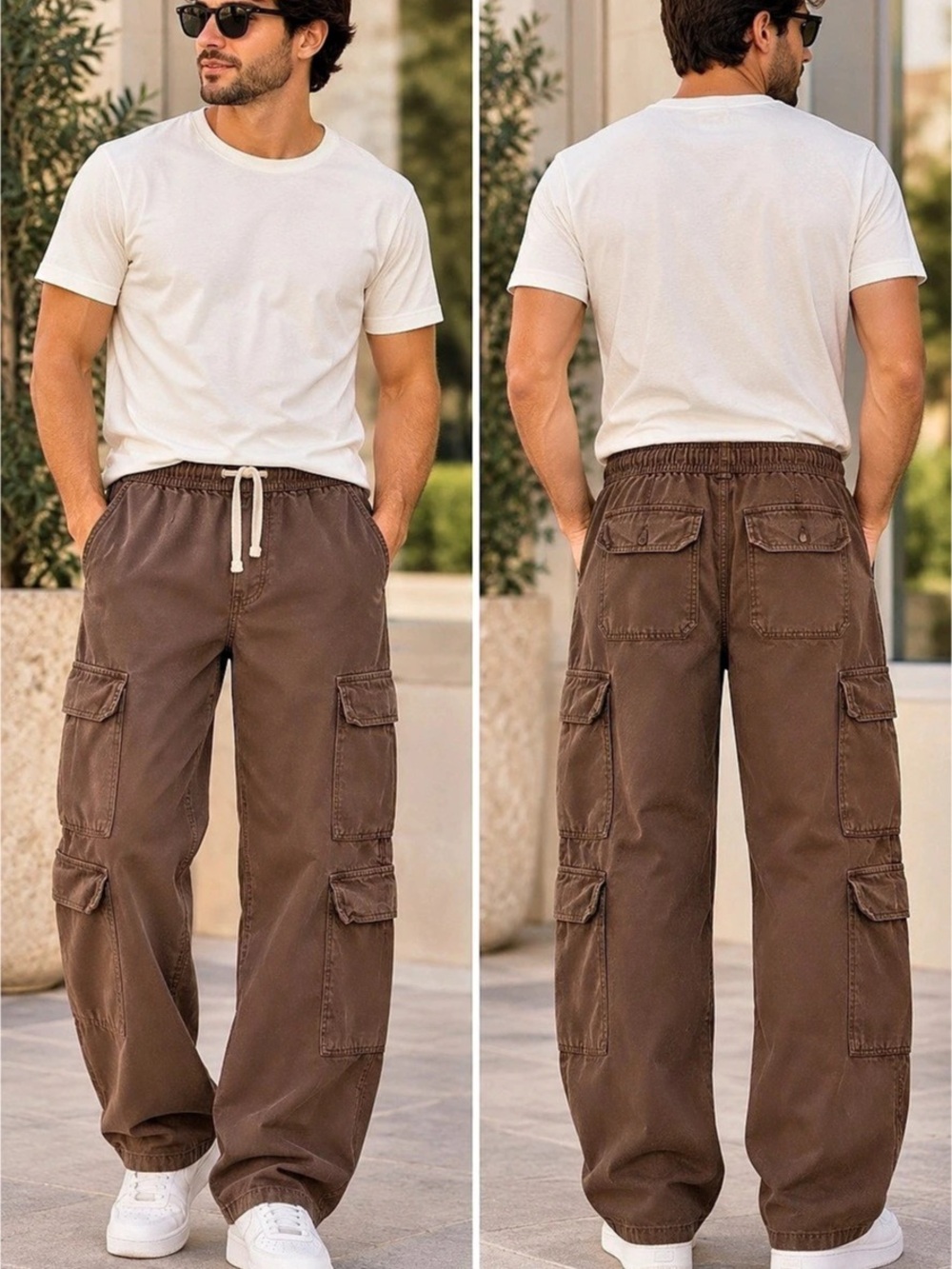 🌙✨🆕boohooMAN Cargo Trousers Cargo Pants Brown Size XS